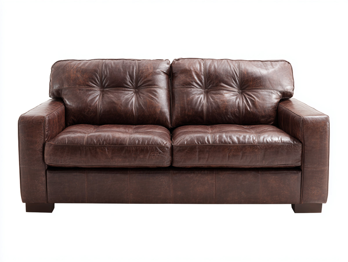 Sofás 2 plazas de cuero 180x90x85 cm - Marrón oscuro - Diseño moderno con acolchado dividido