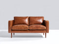 Sofás 2 plazas de cuero 175 x 88 x 86 cm - Marrón coñac - Sofá de líneas rectas con reposabrazos cuadrados y patas de madera