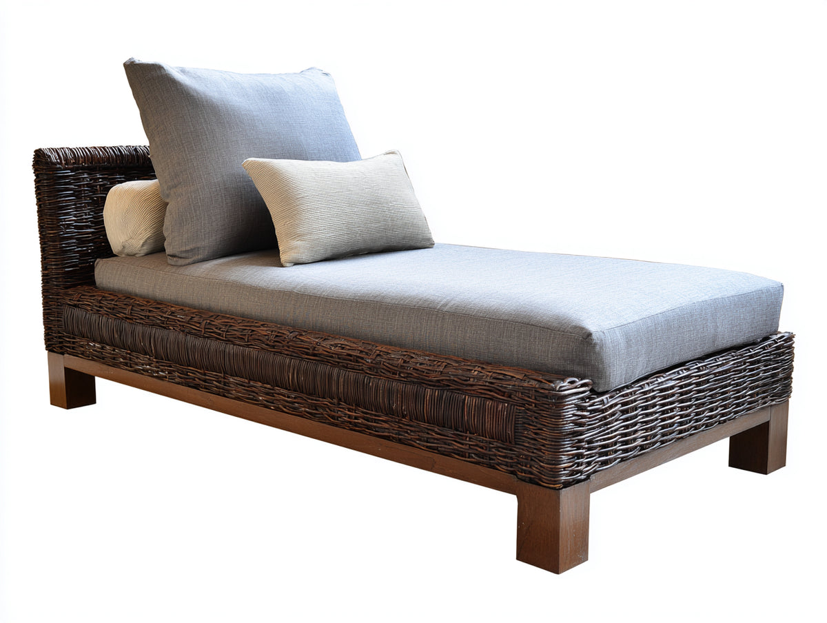 Tumbonas de ratán 200x80x78 cm - Marrón oscuro-Gris claro - Diseño elevado con acolchado