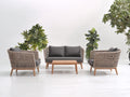Sofás de exterior de ratán y madera 135 x 75 x 80 cm - marrón y gris oscuro - conjunto de 4 piezas con mesa