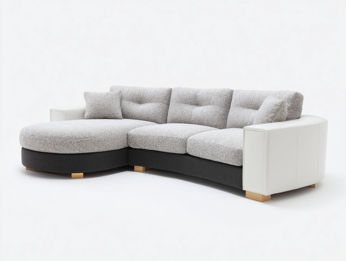 Sofás de esquina de tela 280x200x85 cm - gris claro-blanco-gris oscuro - diseño moderno con chaise longue