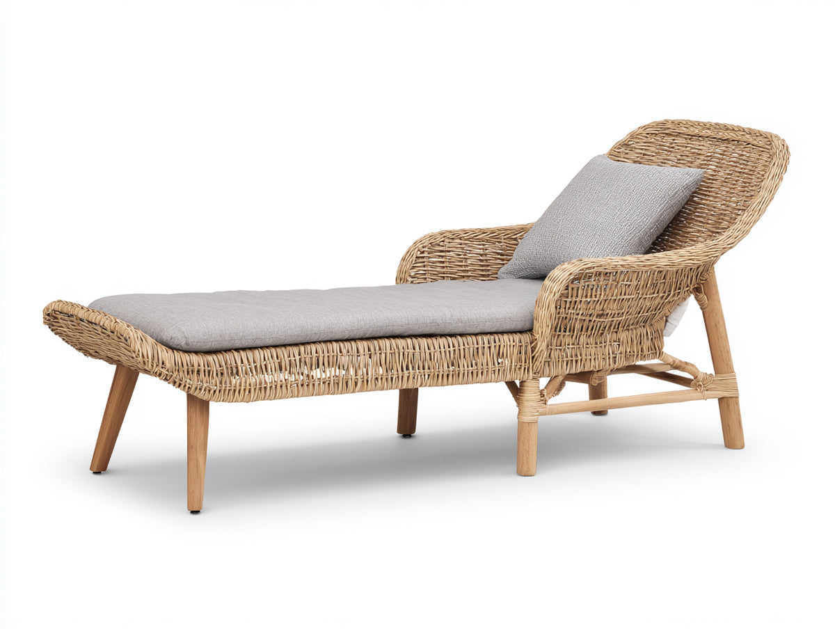 Tumbonas de ratán 195x72x95 cm - natural-gris claro - diseño reclinable con reposabrazos