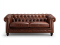 Sofás 2 plazas tapizado 180x90x78 cm - marrón - diseño Chesterfield con capitoné y brazos enrollados
