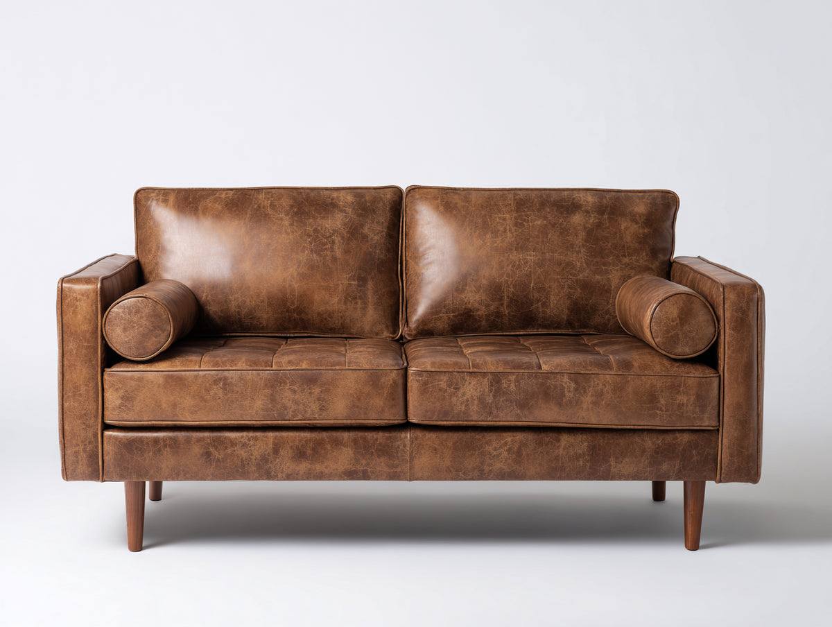 Sofás 2 plazas tapizado 175x86x84 cm - marrón - diseño vintage con asiento acolchado y patas de madera