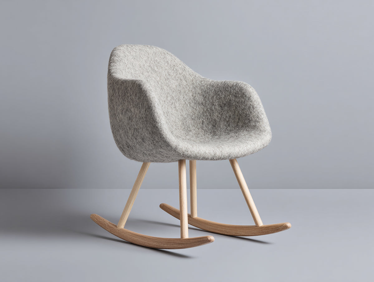 Mecedoras tapizadas 72x88x82 cm - gris claro-natural - asiento envolvente y base de madera curva