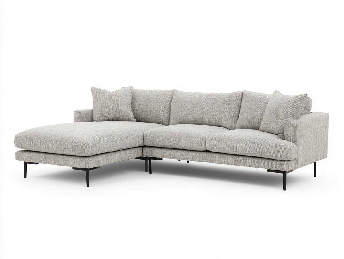 Sofás de esquina de tejido 280 x 180 x 85 cm - gris claro - sofá seccional acolchado con chaise longue y patas metálicas