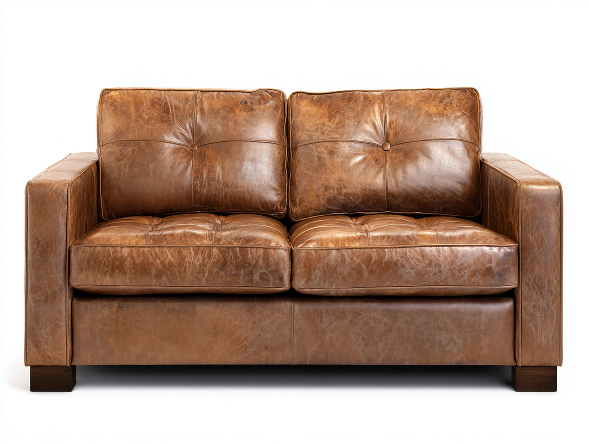 Sofás 2 plazas de cuero 162 x 88 x 86 cm - marrón coñac - sofá acolchado con respaldo abotonado y patas de madera
