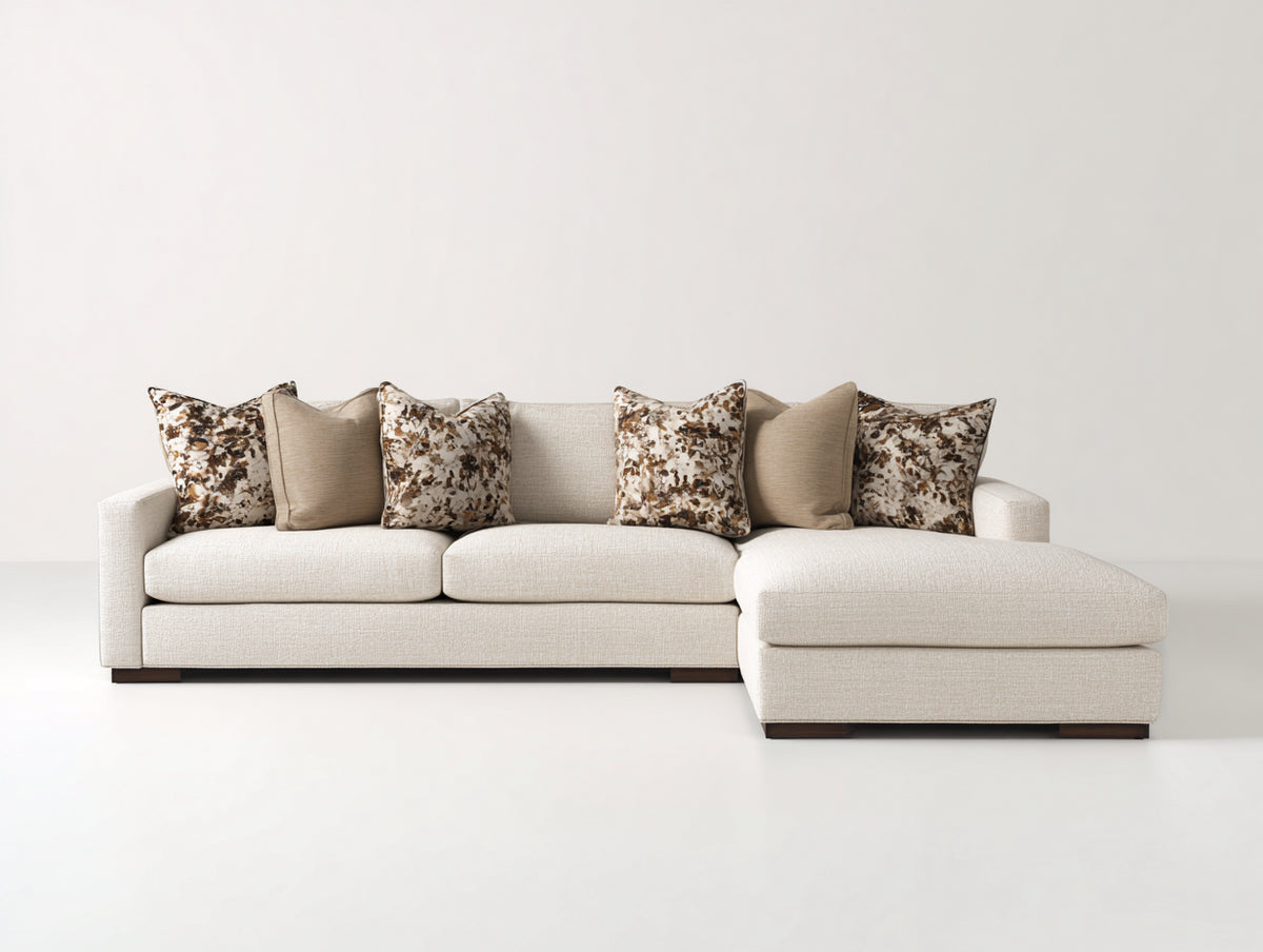Sofás de esquina tapizados 285x170x85 cm - Beige claro - Diseño moderno con chaise longue