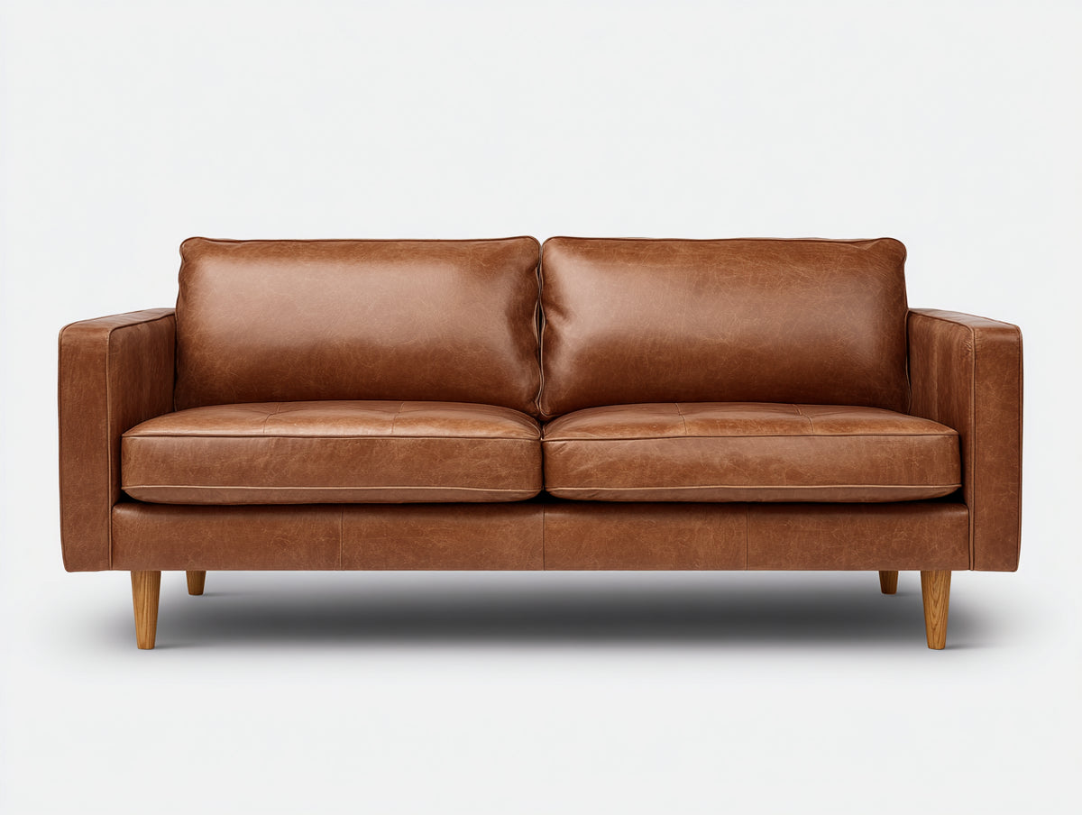 Sofás 2 plazas de cuero 180x85x82 cm - Marrón coñac - Diseño moderno con patas de madera