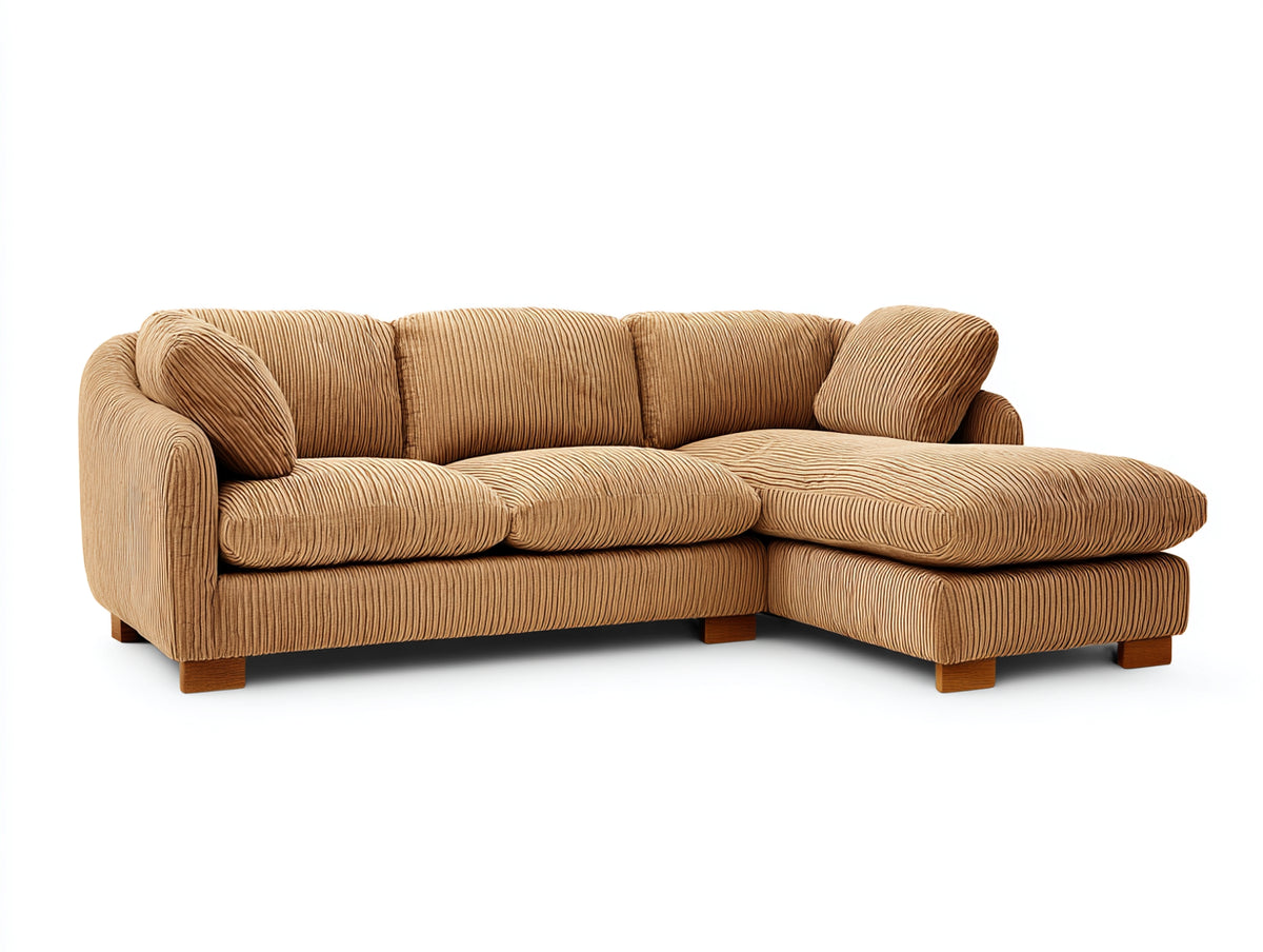 Sofás de esquina tapizado 245x165x85 cm - camel - diseño moderno con chaise longue y tejido acanalado