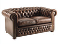 Sofás 2 plazas de cuero 165x90x80 cm - marrón oscuro - capitoné clásico y brazos enrollados