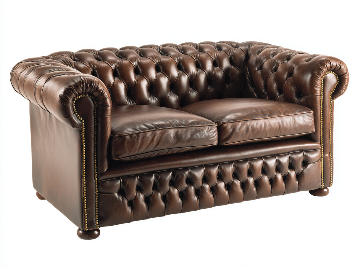 Sofás 2 plazas de cuero 165x90x80 cm - marrón oscuro - capitoné clásico y brazos enrollados
