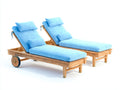 Tumbonas de madera 200 x 70 x 95 cm - Natural y azul - Juego de 2 tumbonas con respaldo regulable y ruedas