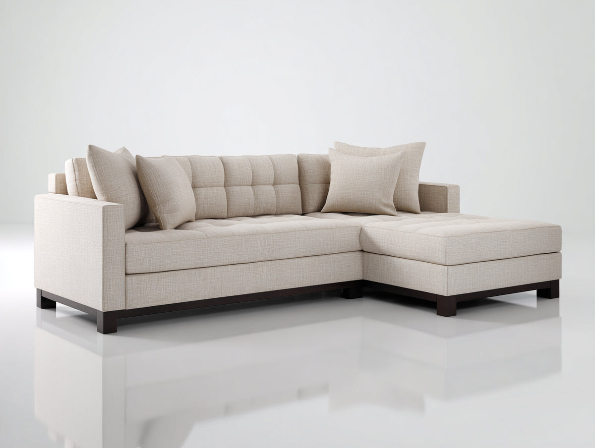 Sofás de esquina tapizados 275x165x84 cm - Beige claro - Diseño moderno con chaise longue y respaldo capitoné