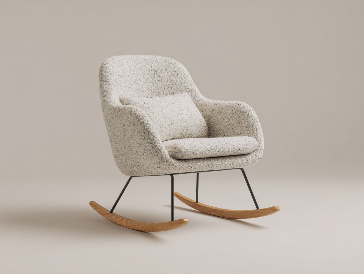 Mecedoras tapizadas de tejido bouclé 76 x 88 x 100 cm - beige y madera natural - mecedora acolchada con estructura metálica