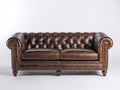 Sofás 2 plazas de cuero 185x90x78 cm - Marrón oscuro - Diseño Chesterfield capitoné con tachuelas