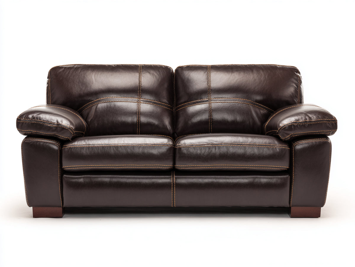Sofás 2 plazas de cuero 175x92x88 cm - marrón oscuro - respaldo acolchado y reposabrazos anchos