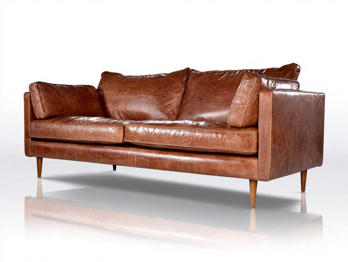 Sofás 2 plazas de cuero 190 x 90 x 85 cm - marrón coñac - sofá acolchado con patas de madera
