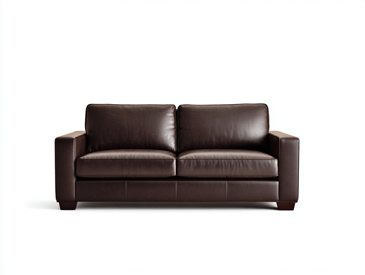 Sofás 2 plazas de cuero 180x90x82 cm - marrón oscuro - diseño moderno y brazos rectos