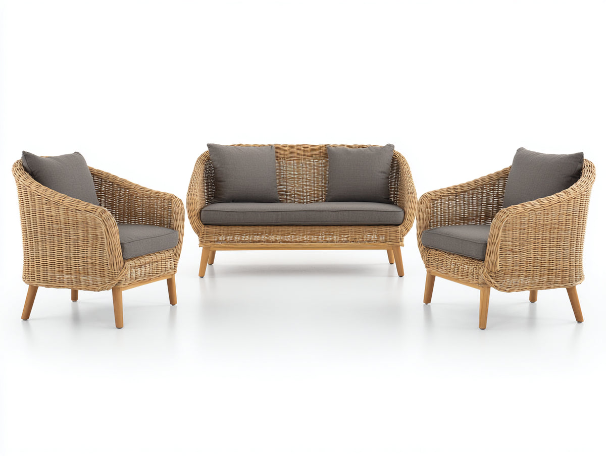 Sofás de exterior de ratán 3 piezas - natural - sofá de 2 plazas y 2 sillones