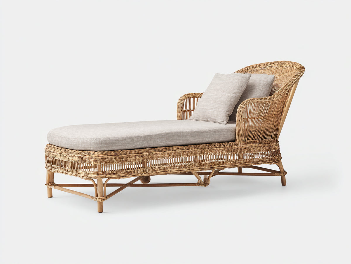 Tumbonas de ratán 200x75x95 cm - natural-beige - diseño alargado con respaldo inclinado y reposabrazos