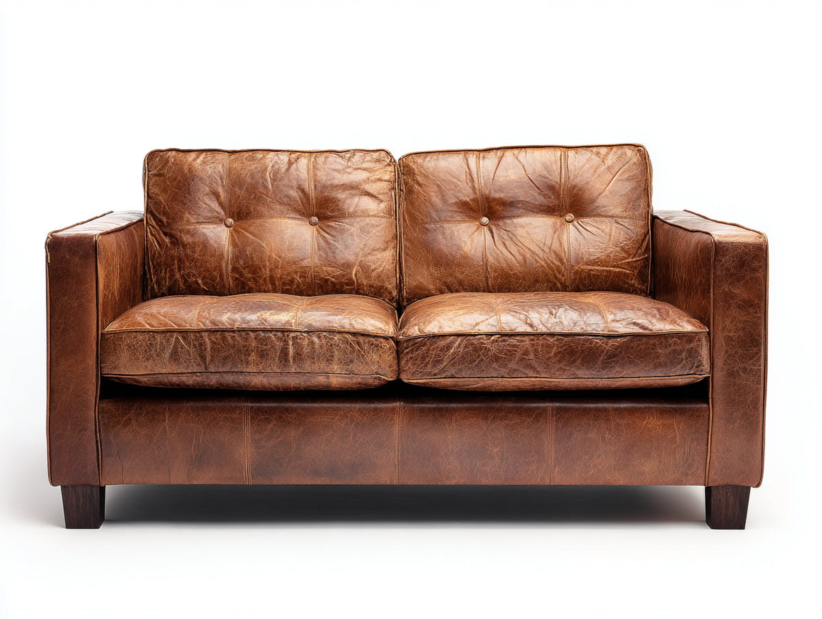 Sofás 2 plazas de cuero 160 x 88 x 86 cm - marrón coñac - sofá acolchado con respaldo abotonado y patas de madera