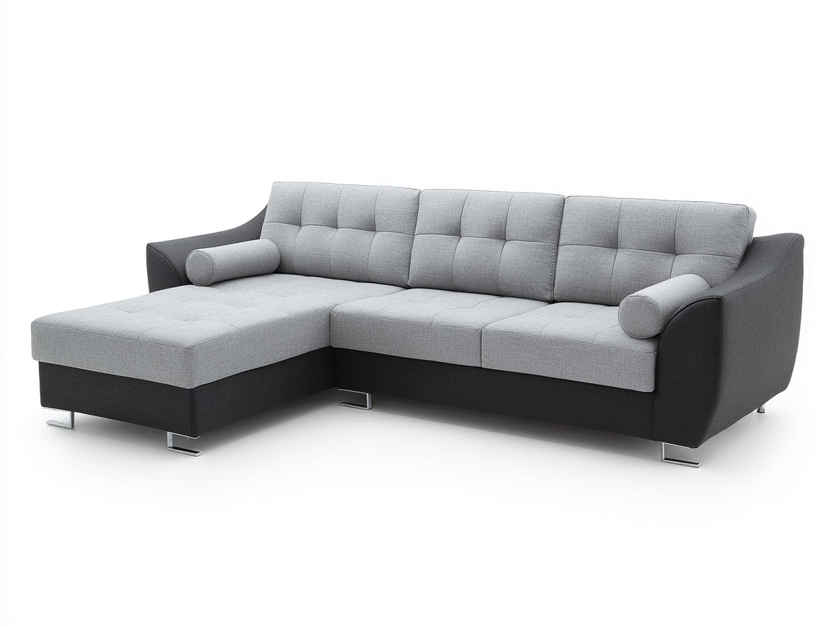 Sofás de esquina de tela 245 x 165 x 88 cm - Gris claro y gris oscuro - Sofá seccional con chaise longue y respaldo capitoné
