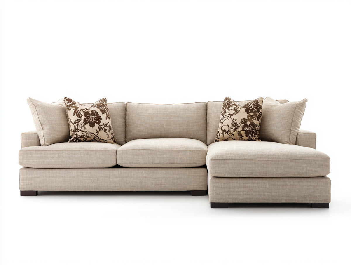Sofás de esquina de tela 250 x 165 x 88 cm - Beige - Sofá seccional con chaise longue y diseño contemporáneo
